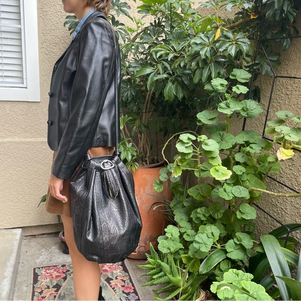 Vintage black metallic Jacobson leather bucket bag